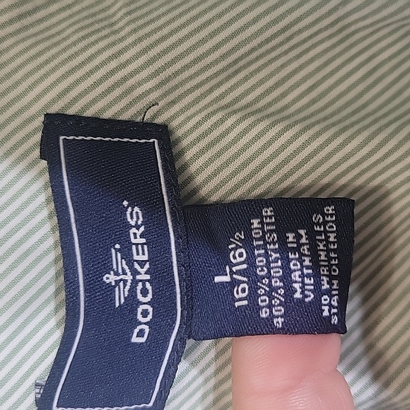 Dockers Short Sleeve Button Down Green White Collared Shirt - Picture 2 of 7